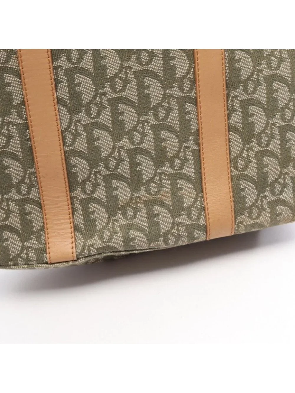 Dior Tote Trotter Green Beige Canvas Leather